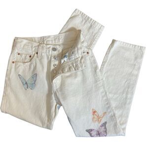 501 Levi’s Off White Jeans high rise straight leg Graphic Design Size W24-L28